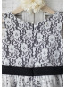 Ivory And Black Lace Knee Length Flower Girl Dress With Flower Sash